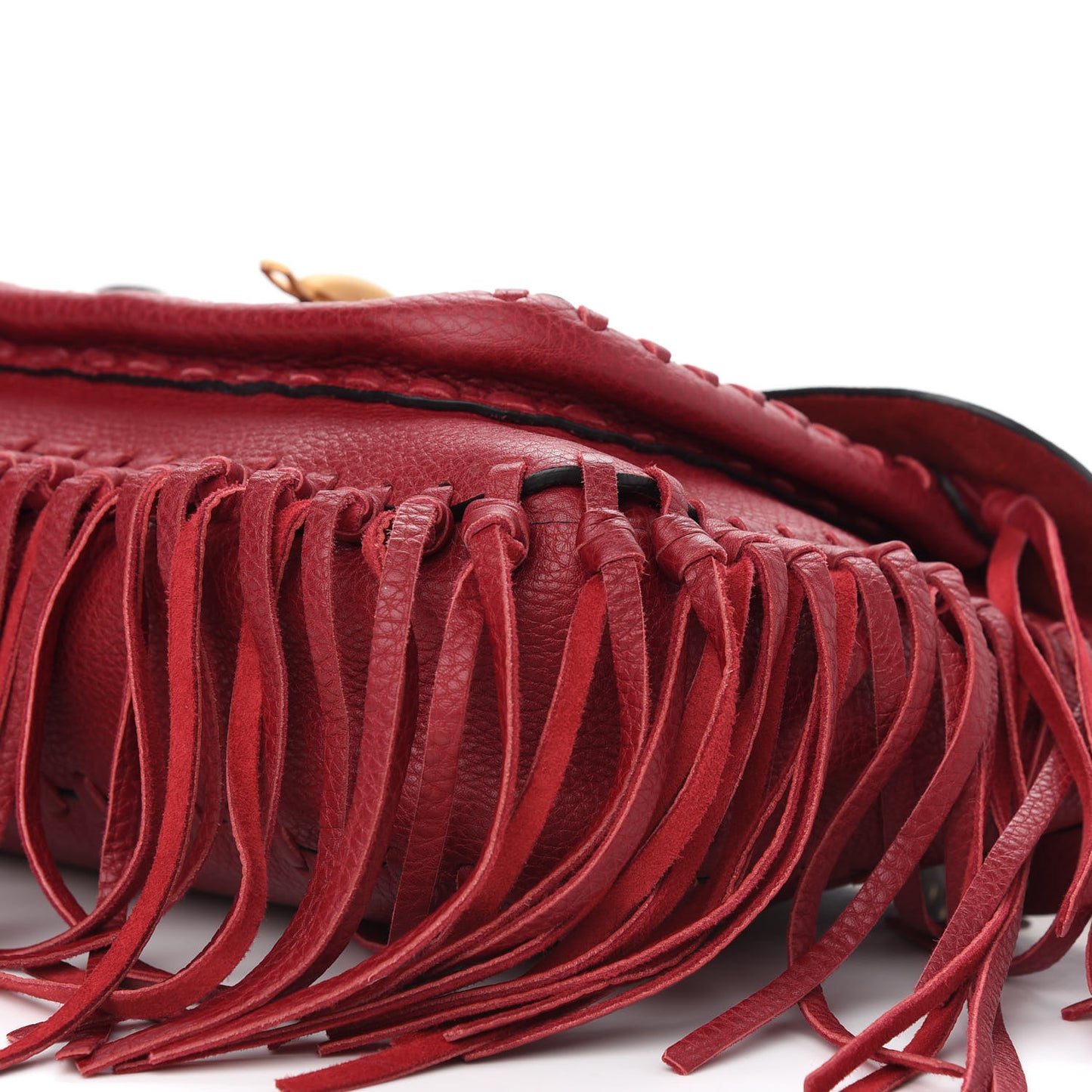 Grained Calfskin C Rockee Scarab Fringe Shoulder Bag Scarlet