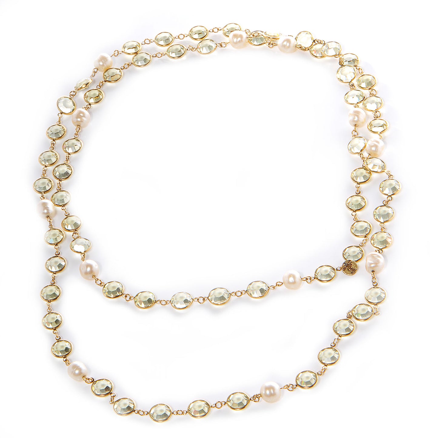 Crystal Pearl Sautoir Long Necklace Green