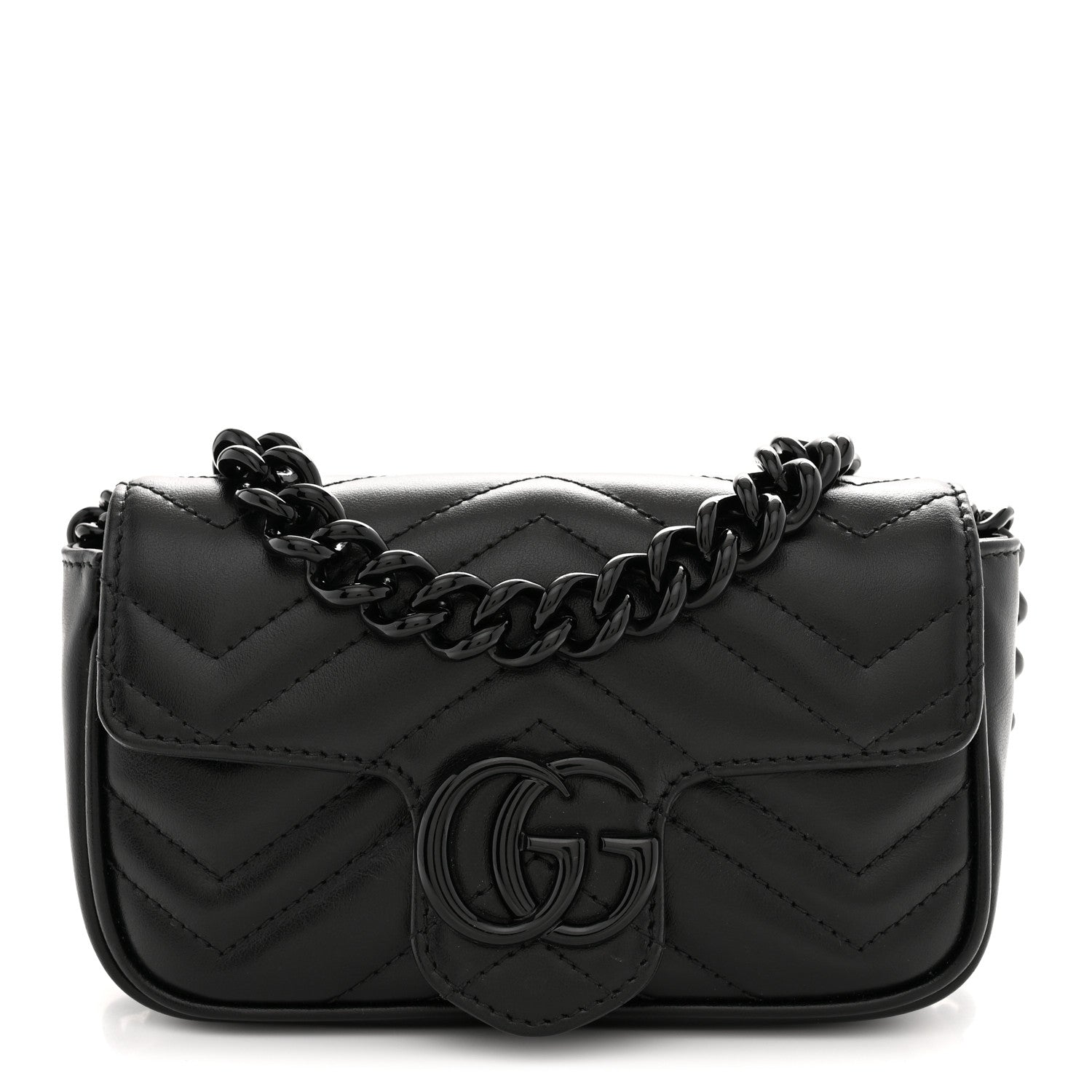 Gucci Calfskin Matelasse Monochrome GG Marmont Chain Belt Bag Black 1 of 11
