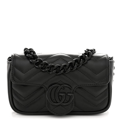 Gucci Calfskin Matelasse Monochrome GG Marmont Chain Belt Bag Black 1 of 11