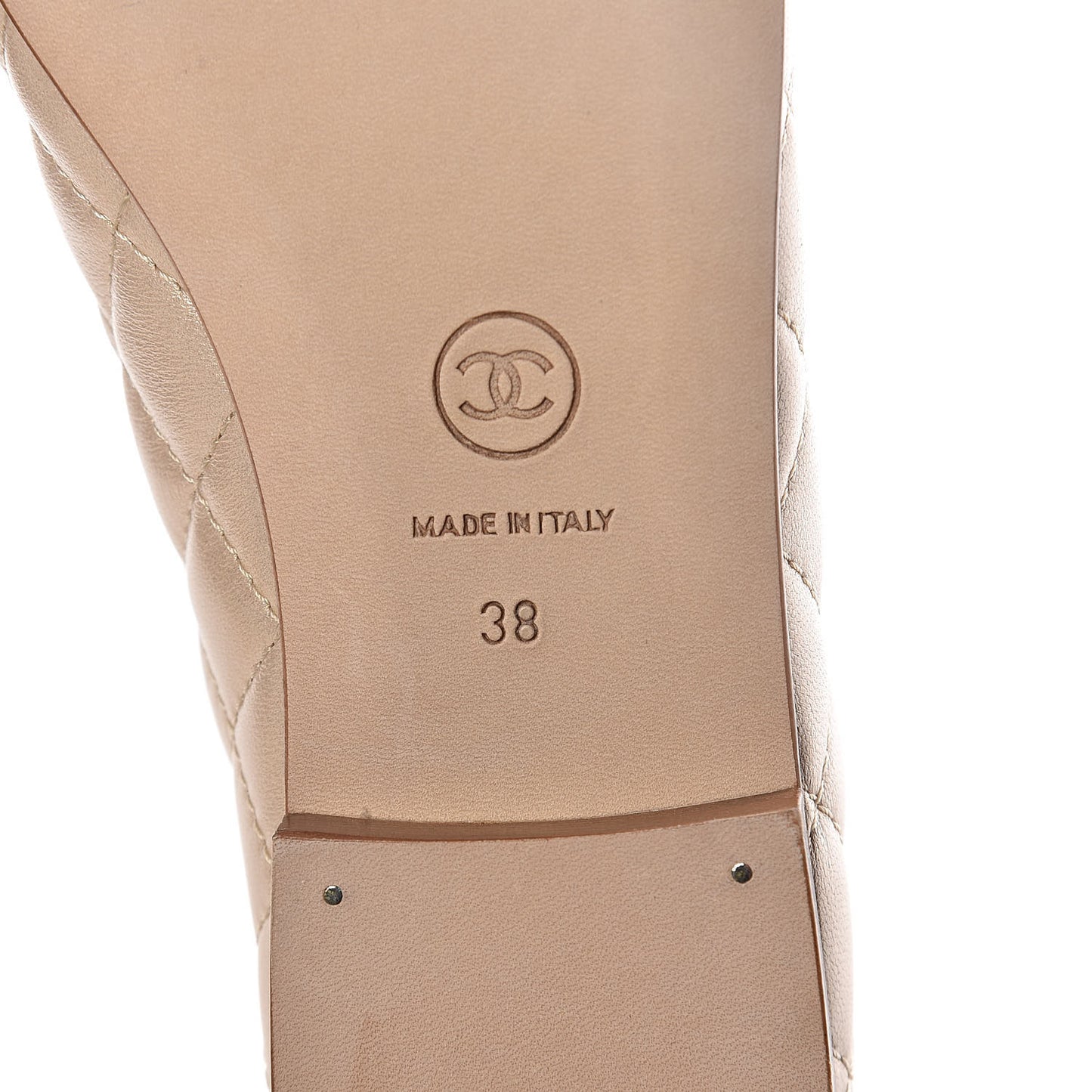 Lambskin Quilted Cap Toe Ballerina Flats 38 Beige