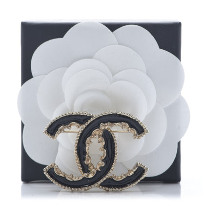 Chanel Enamel CC Baroque Brooch Black Gold 5 of 5