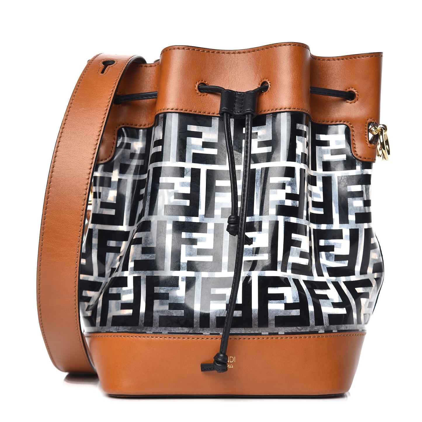 TPU FF Vitello Aura F is Fendi Grande Mon Tresor Bucket Bag Black Cuoio