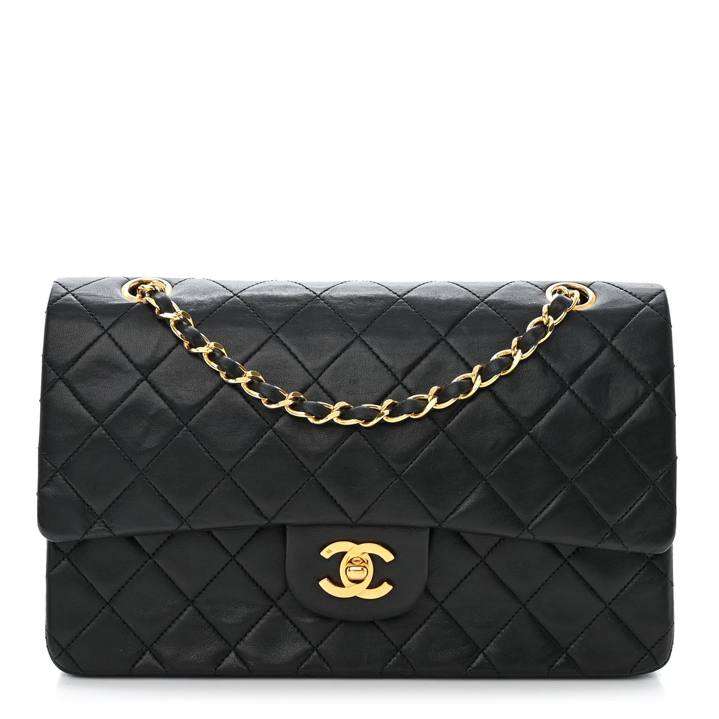 Lambskin Quilted Medium Double Flap Black