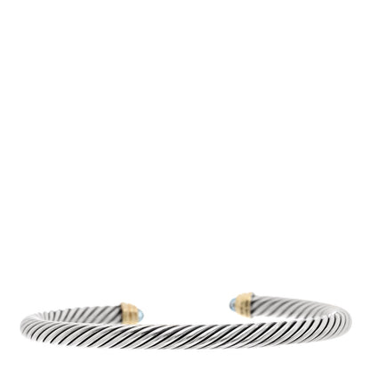 David Yurman Sterling Silver 14K Yellow Gold Blue Topaz 5mm Cable Classics Petite Color Bracelet 2 of 3