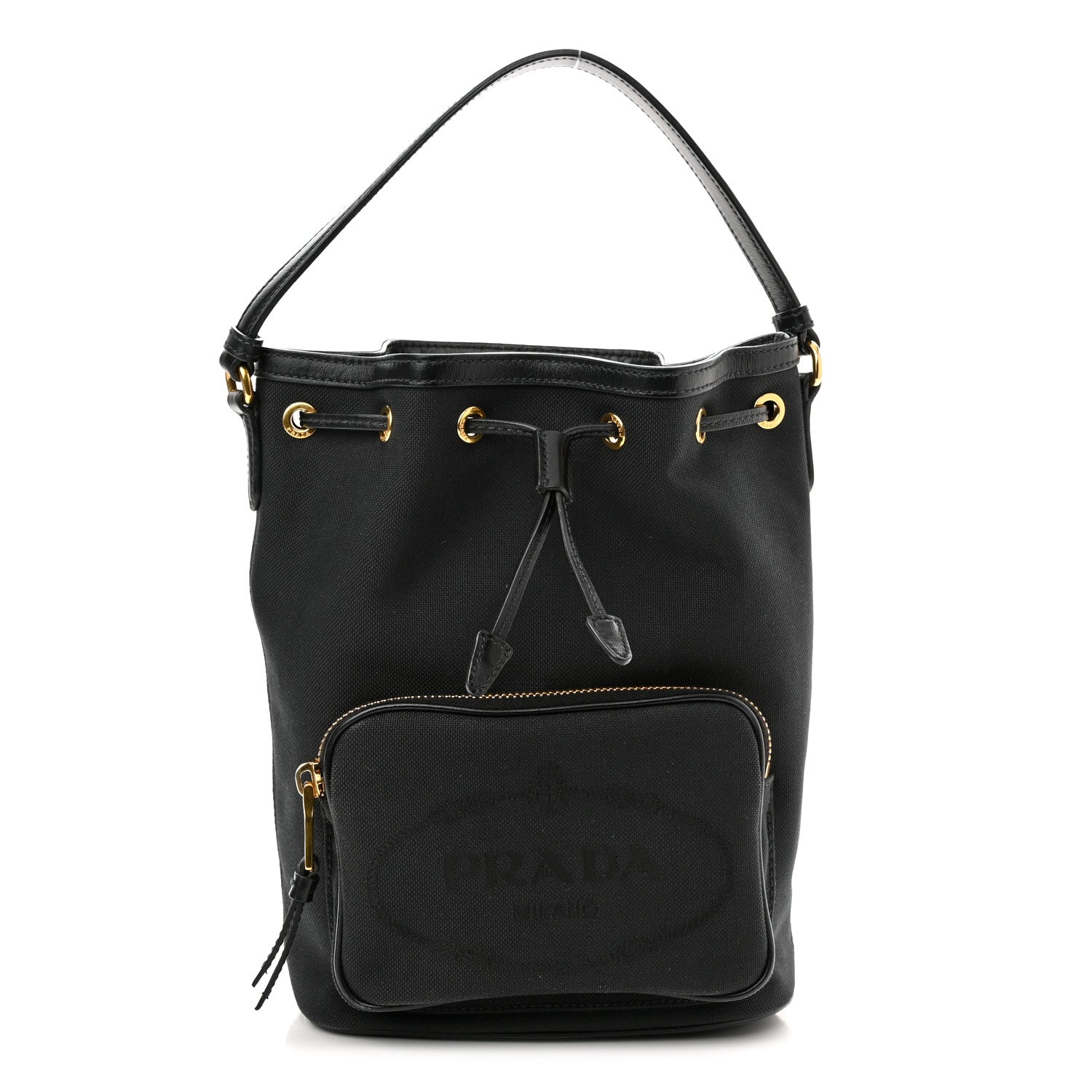 Prada Jacquard Logo Mini Bucket Bag Black 1 of 11