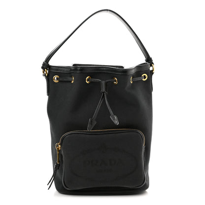 Prada Jacquard Logo Mini Bucket Bag Black 1 of 11
