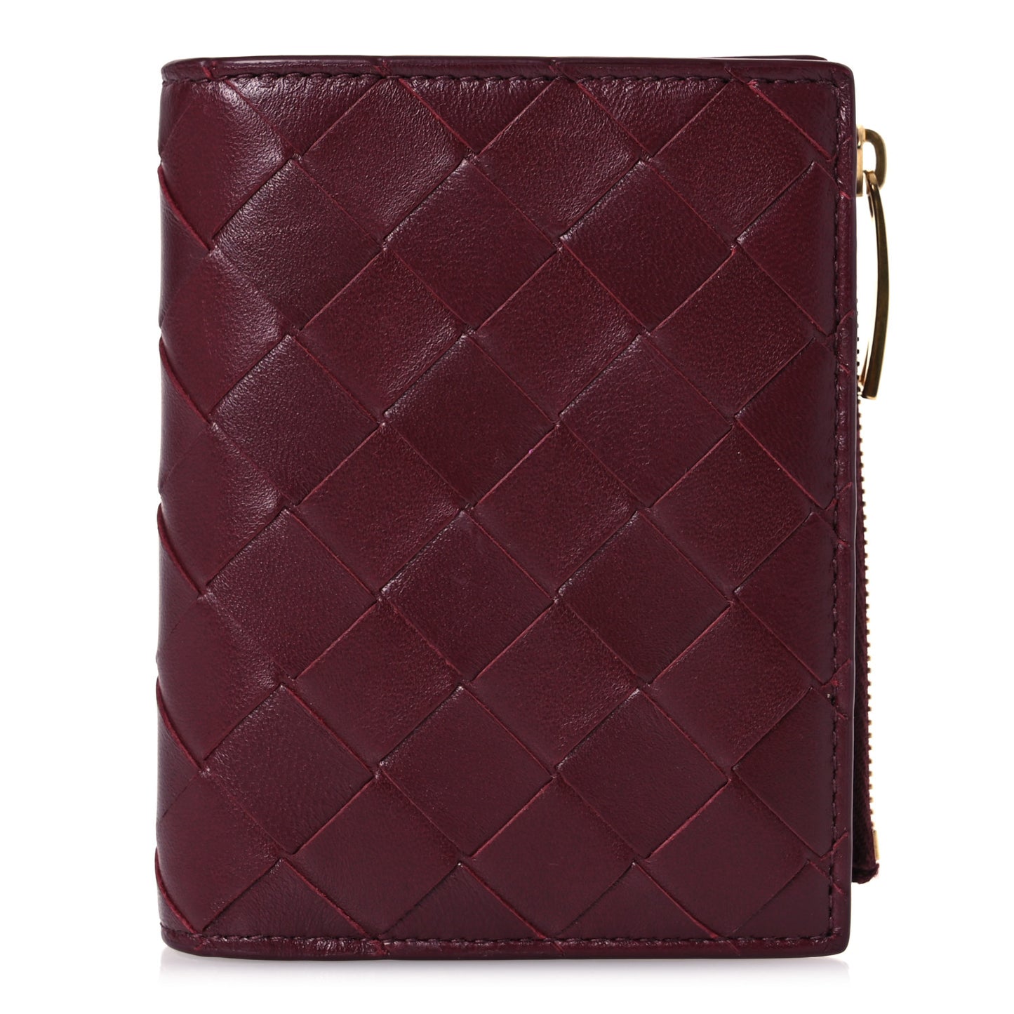 Nappa Intrecciato Small Bi-Fold Zip Wallet Barolo