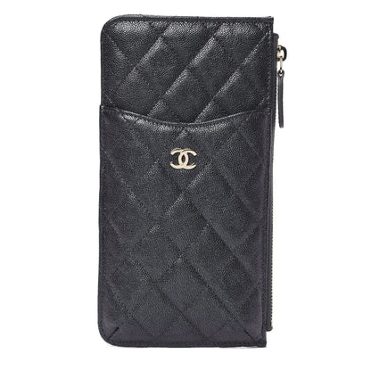 Chanel Iridescent Caviar Quilted Classic Flat Wallet Pouch Black 1 of 10