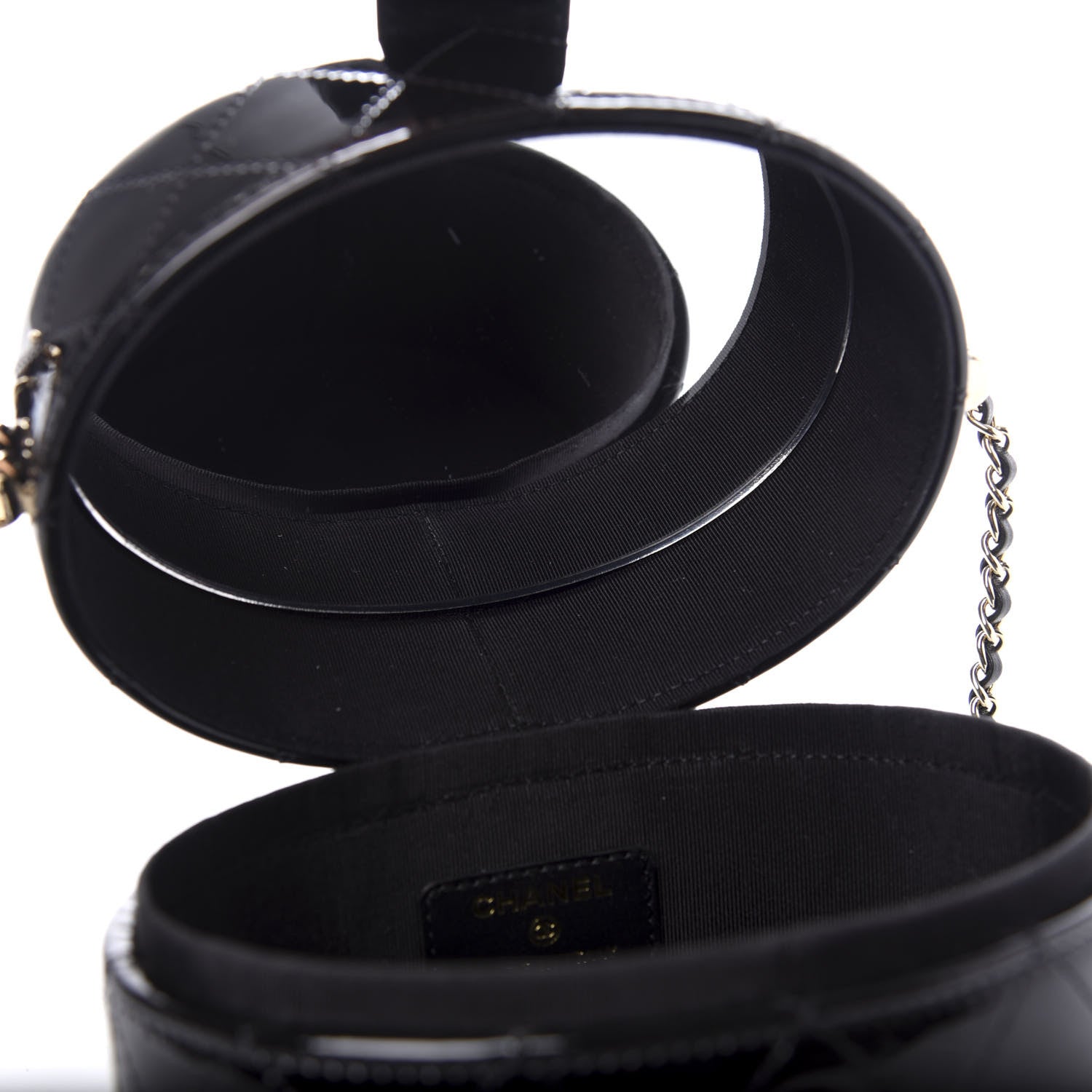 Chanel Patent Quilted Round Clutch With Chain Black 8 of 10