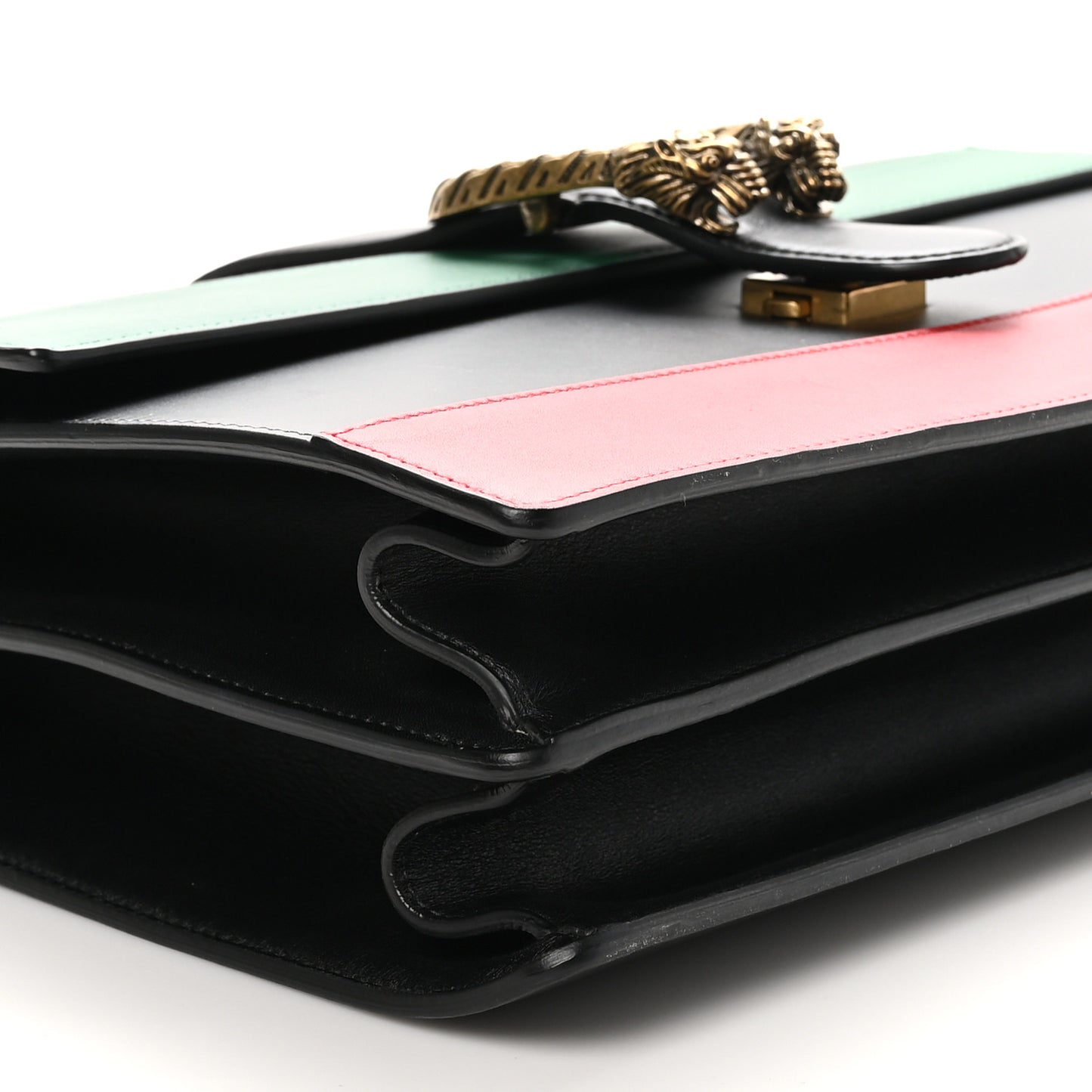 Calfskin Bamboo Web Large Dionysus Top Handle Bag Black Bright Evergreen Hibiscus Red