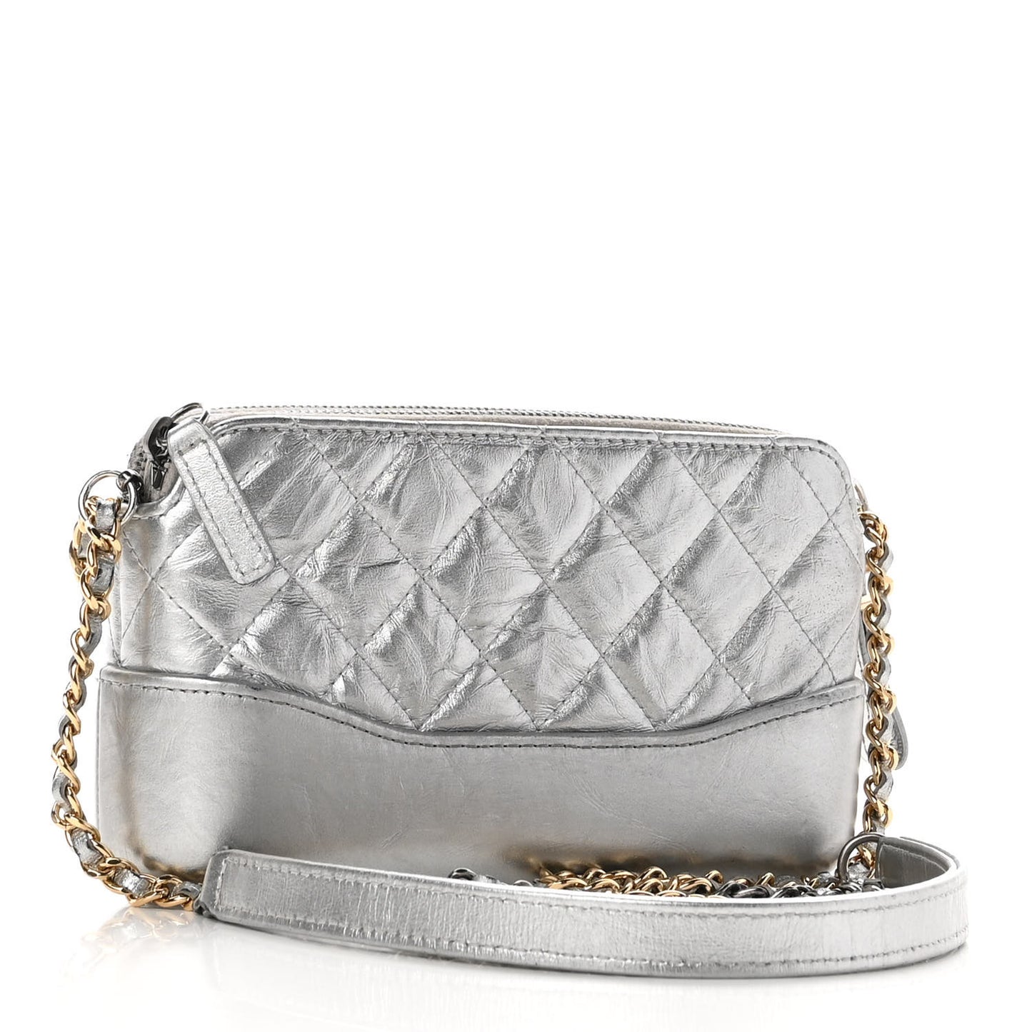 Metallic Lambskin Calfskin Quilted Small Gabrielle Clutch With Chain Silver