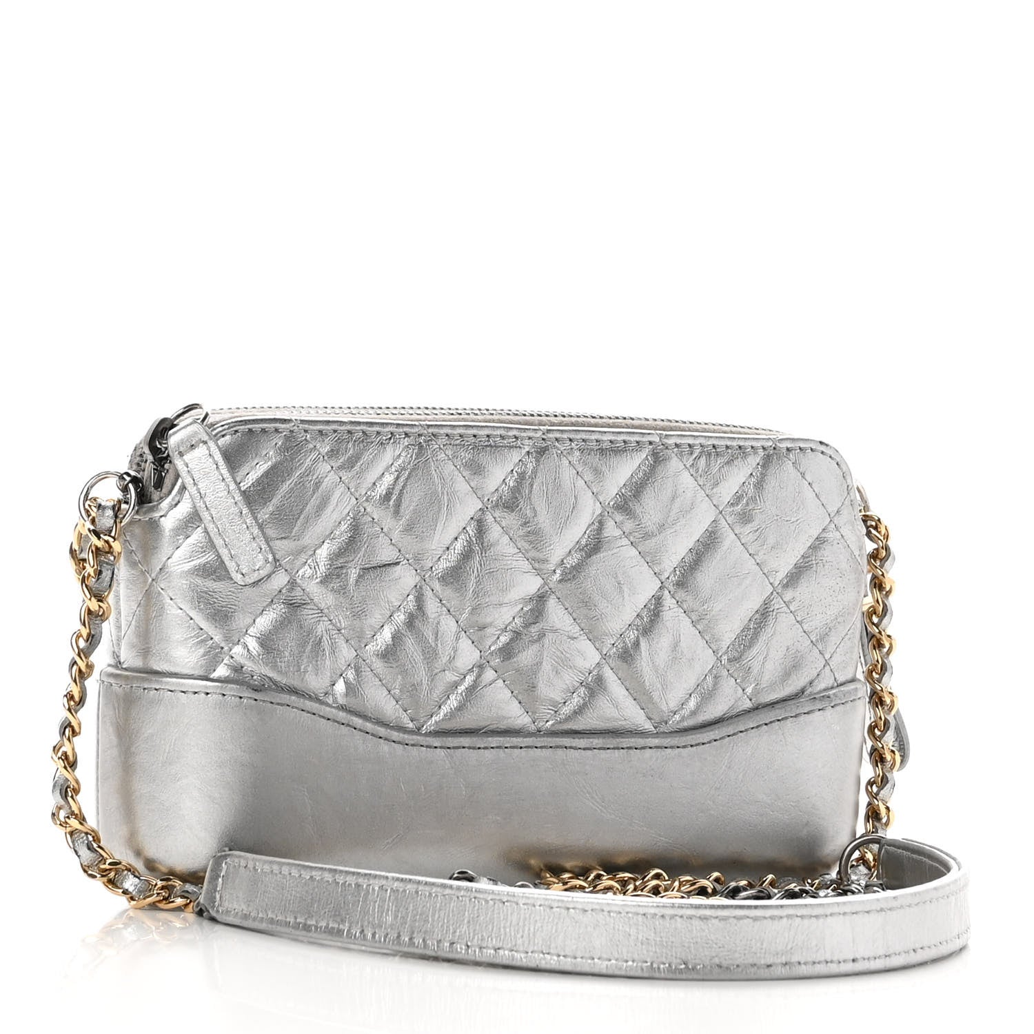 Chanel Metallic Lambskin Calfskin Quilted Small Gabrielle Clutch With Chain Silver 3 of 10