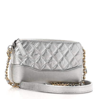 Chanel Metallic Lambskin Calfskin Quilted Small Gabrielle Clutch With Chain Silver 3 of 10