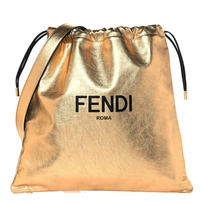 Fendi Laminated Calfskin Medium Drawstring Pouch Bag Oro Black 1 of 14
