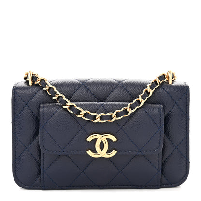 Chanel Caviar Quilted Pocket Twins Clutch With Chain Navy Blue 1 of 12