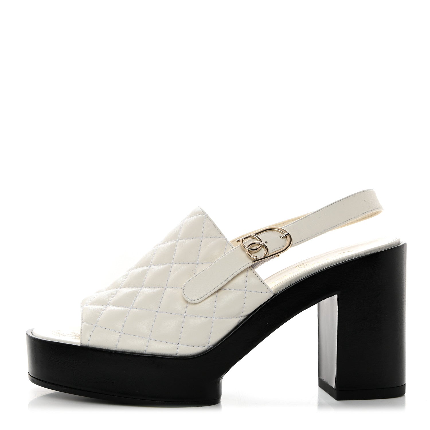 Chanel Lambskin Quilted Peep Toe Wedge Sandals 39 White 1 of 8