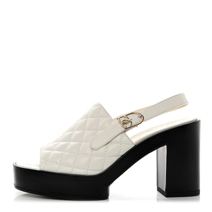 Chanel Lambskin Quilted Peep Toe Wedge Sandals 39 White 1 of 8