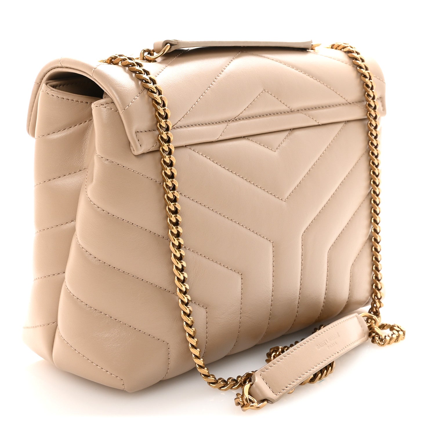 Saint Laurent Calfskin Y Quilted Monogram Small Loulou Chain Satchel Dark Beige 3 of 10