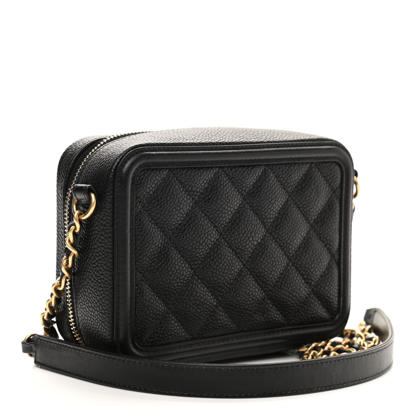 Caviar Quilted CC Filigree Vanity Clutch With Chain Black