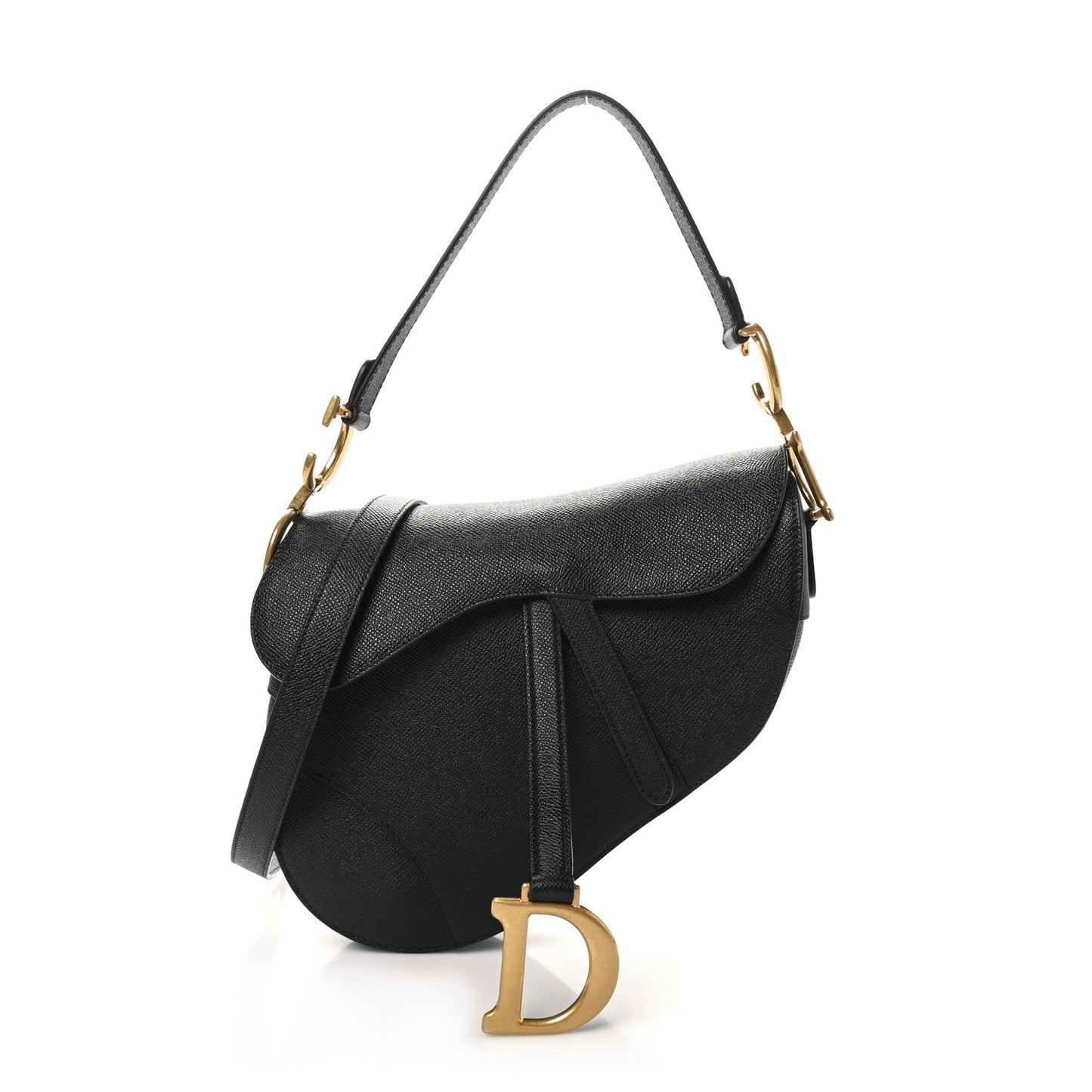 Grained Calfskin Saddle Bag With Strap Black