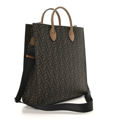 Fendi Glazed Fabric Vitello Cover FF 1974 Diagonal Bi-Color Vertical Tote Tobacco Moro Sand Black 3 of 9