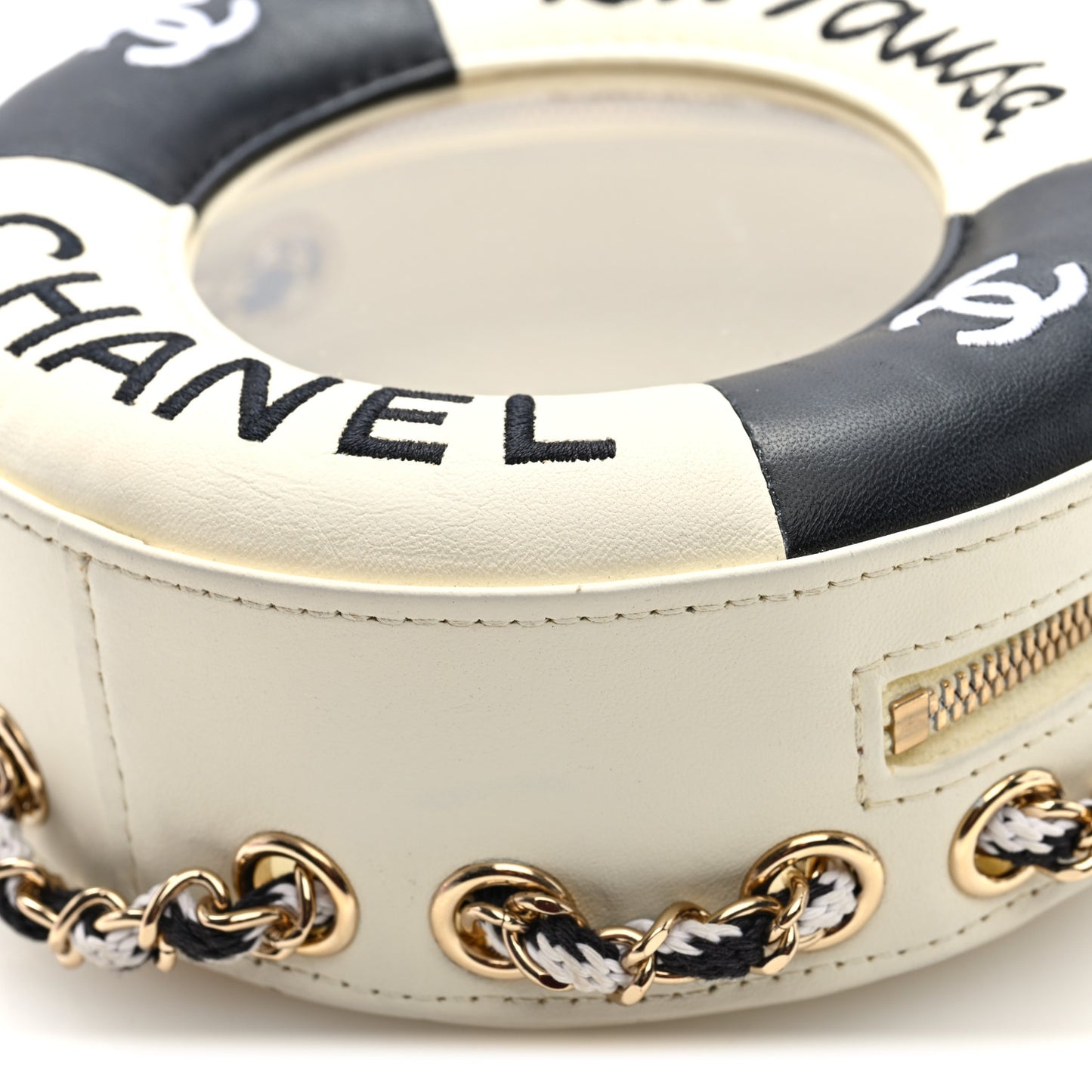 Lambskin Coco Lifesaver Round Bag Black White