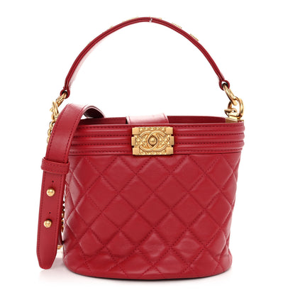 Chanel Calfskin Quilted Boy Bucket Bag Red 1 of 10