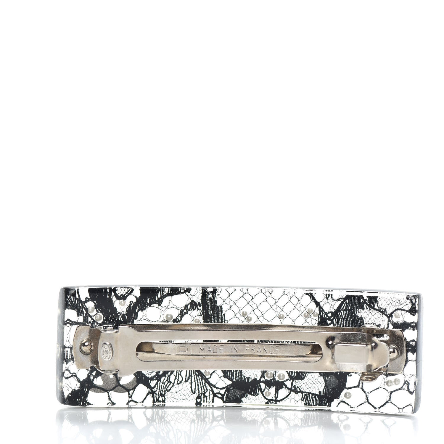 Chanel Resin Lace Pearl CC Barette Black White 3 of 5