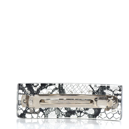 Chanel Resin Lace Pearl CC Barette Black White 3 of 5