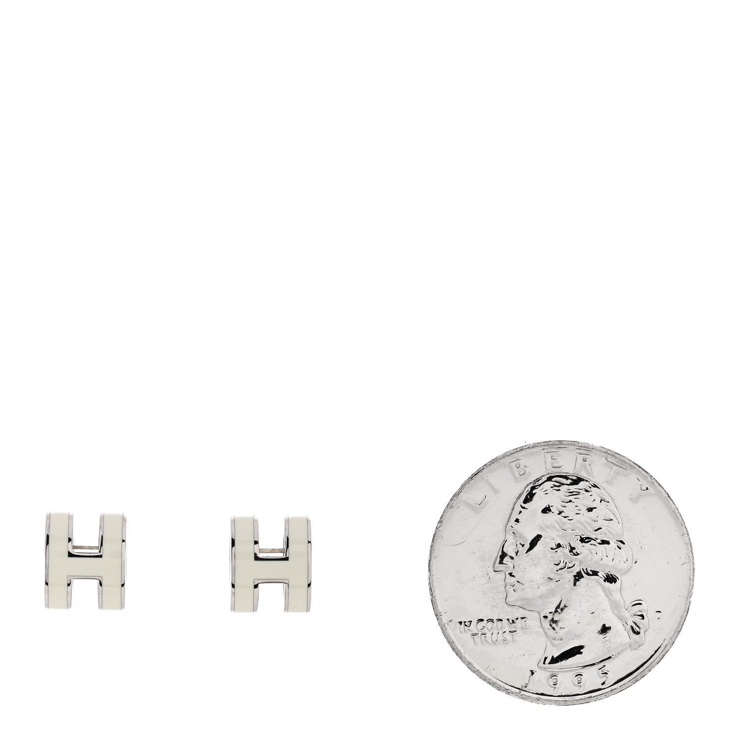 Hermes Palladium Lacquered Mini Pop H Earrings White 2 of 4