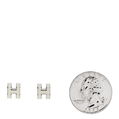 Hermes Palladium Lacquered Mini Pop H Earrings White 2 of 4