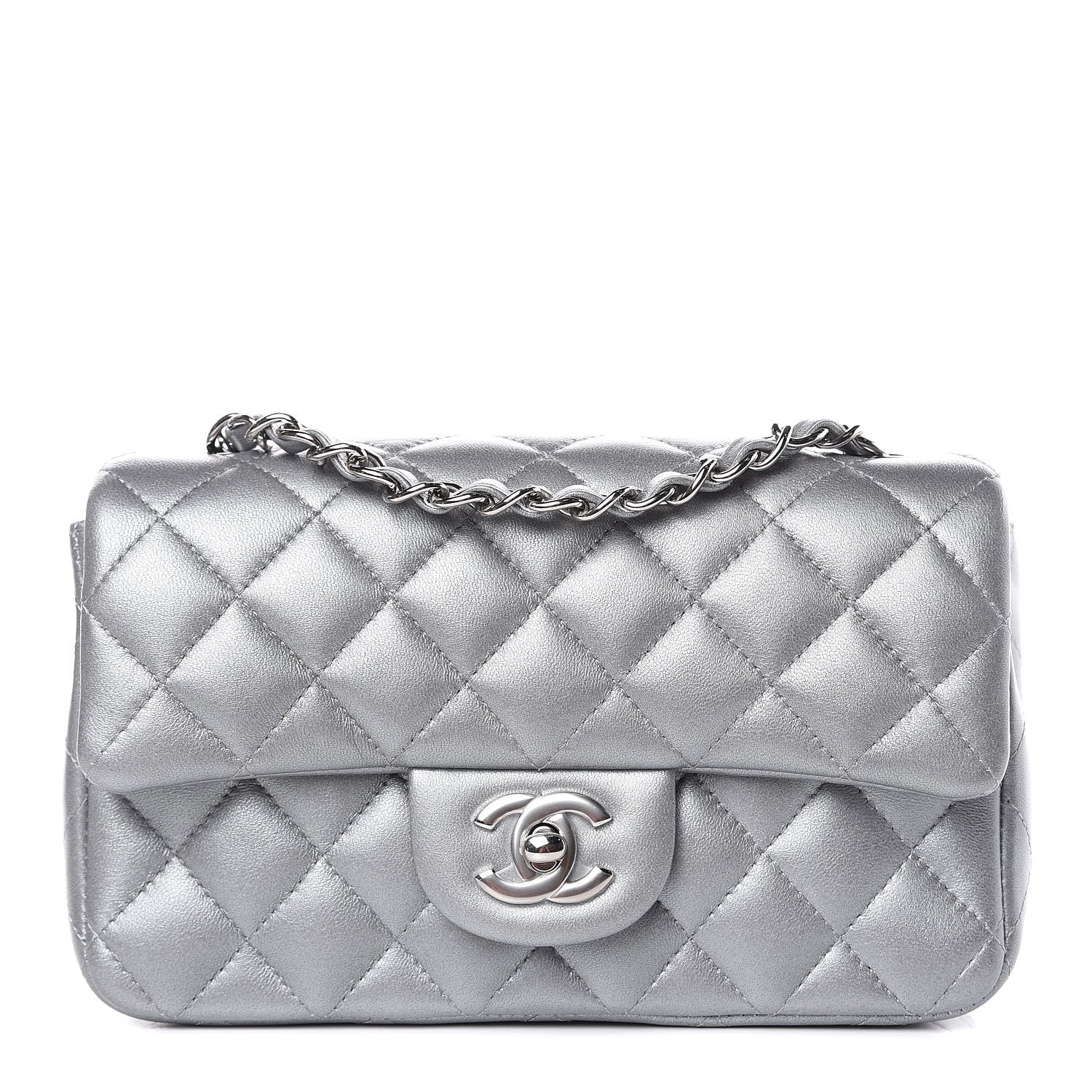 Chanel Metallic Lambskin Quilted Mini Rectangular Flap Silver 1 of 10