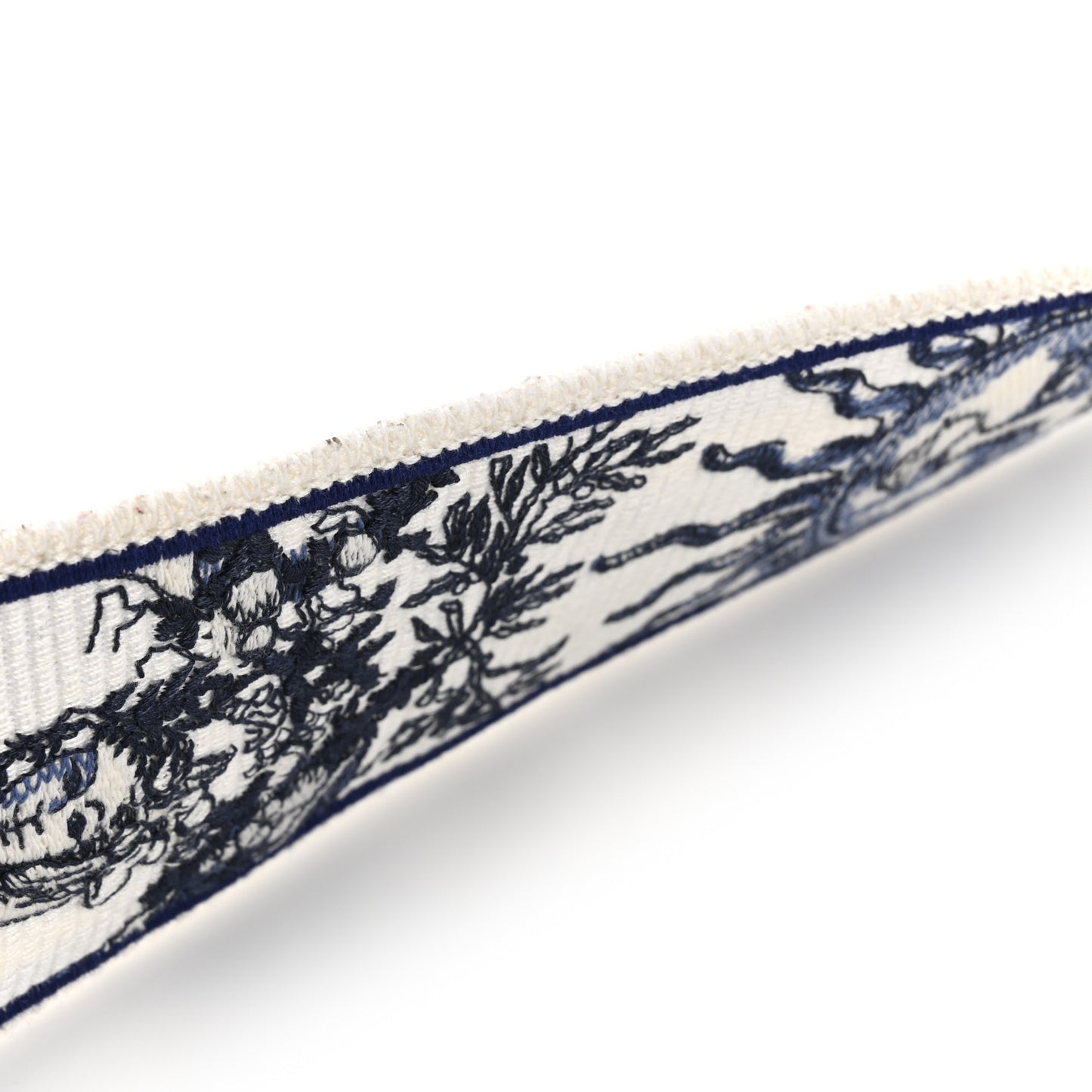 Canvas Embroidered Toile de Jouy Soleil Shoulder Strap Black White Blue