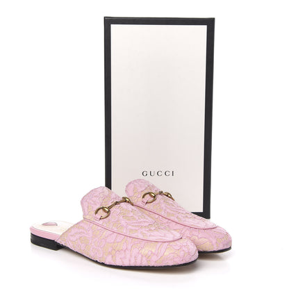 Gucci Lace Malaga Kid Womens Princetown Slippers 39 Sugar Pink Skin Rose 8 of 8
