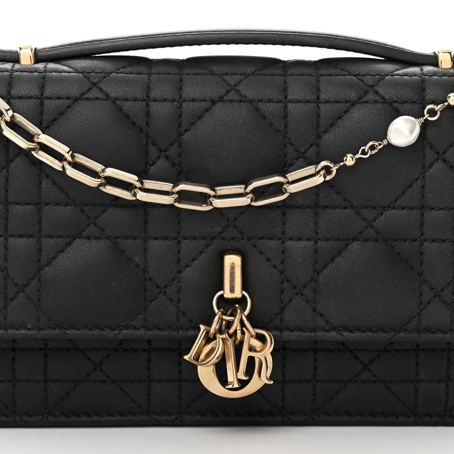 Lambskin Lady Dior Top Handle Clutch Black