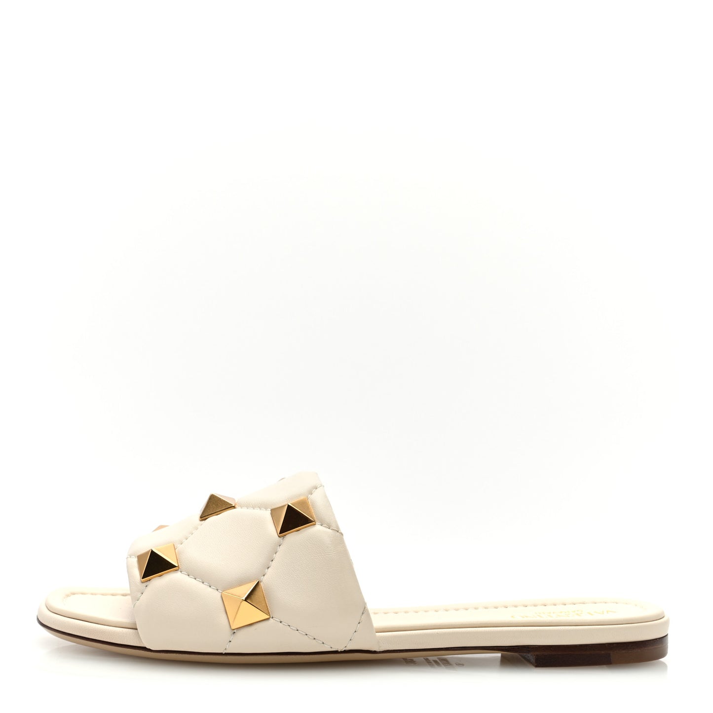Nappa Roman Stud Flat Slide Sandals 38.5 Light Ivory