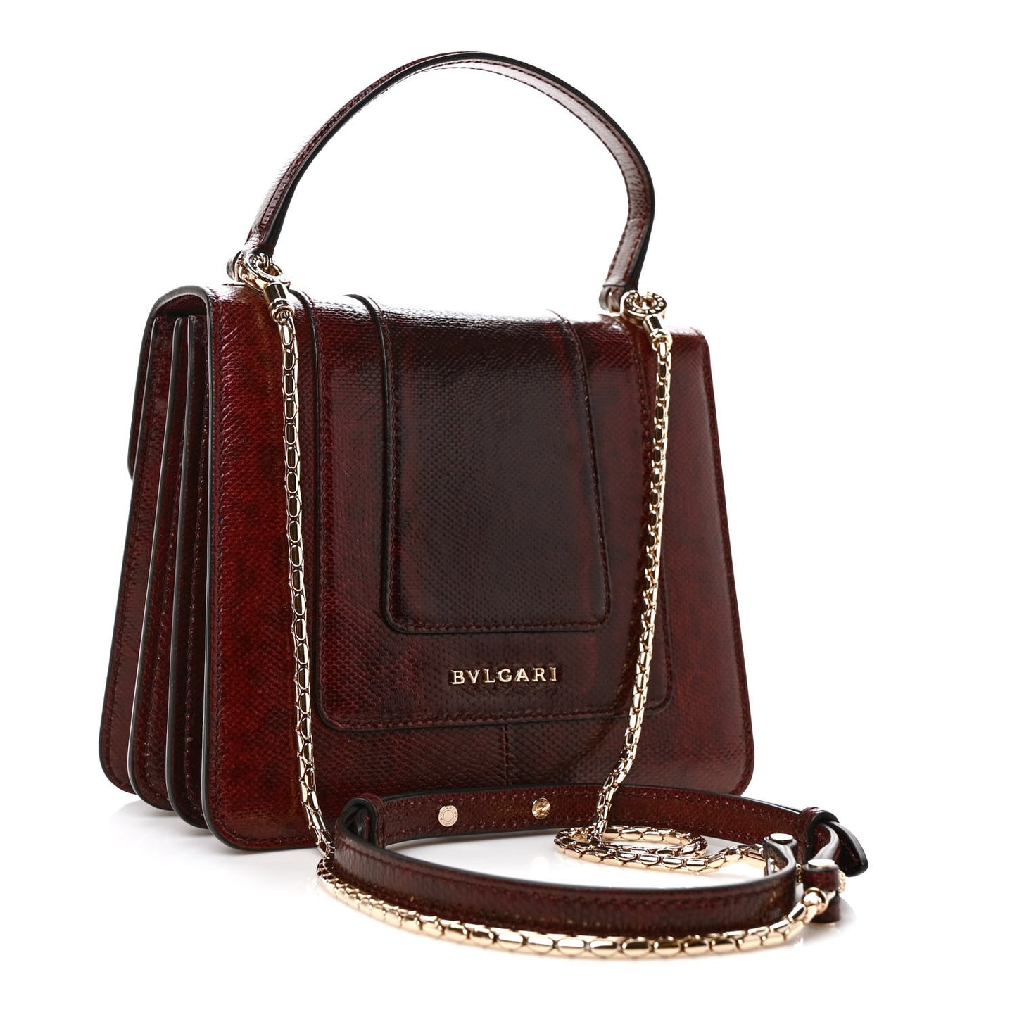 Shiny Karung Serpenti Forever Top Handle Dark Red