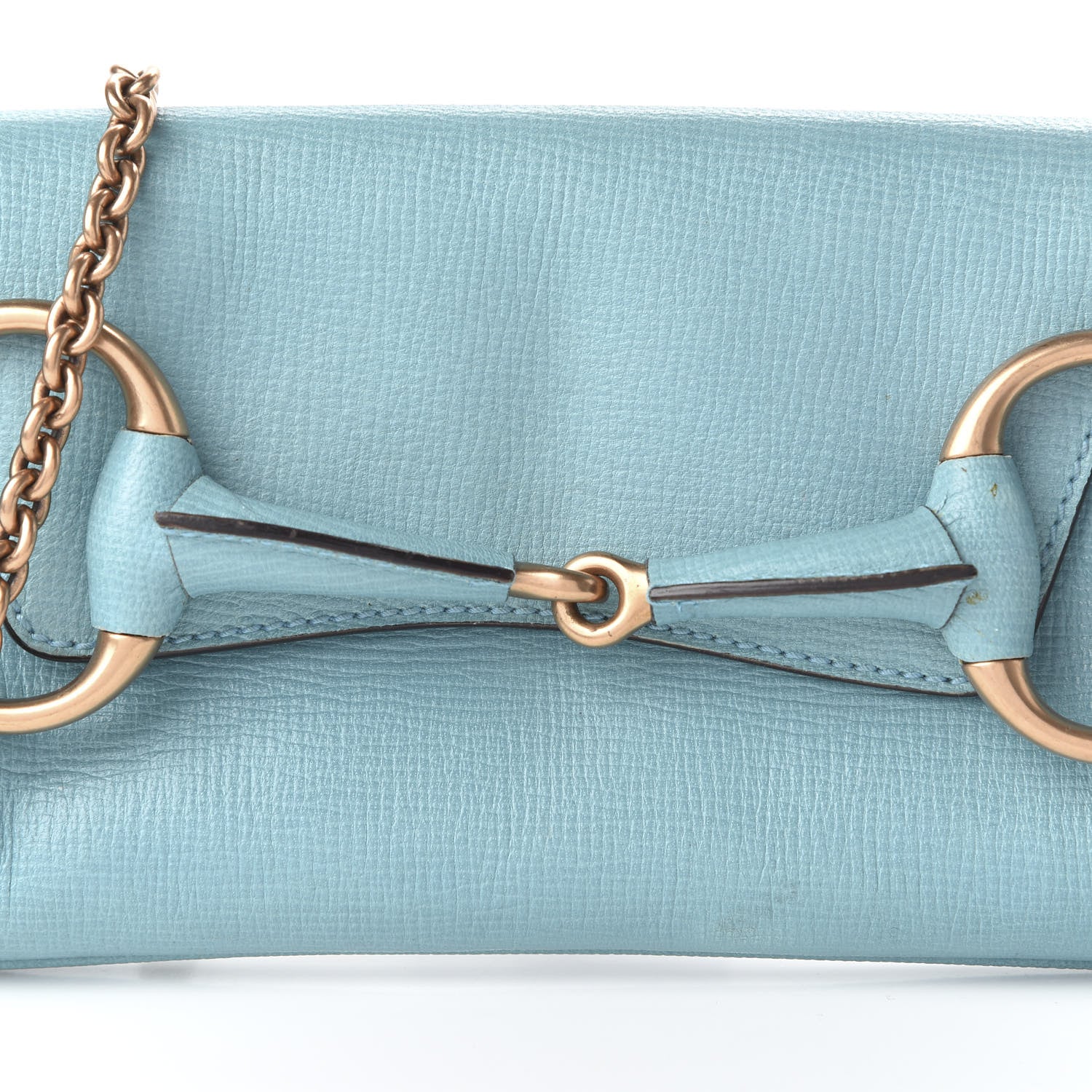 Gucci Textured Calfskin Horsebit Chain Clutch Turquoise 10 of 10