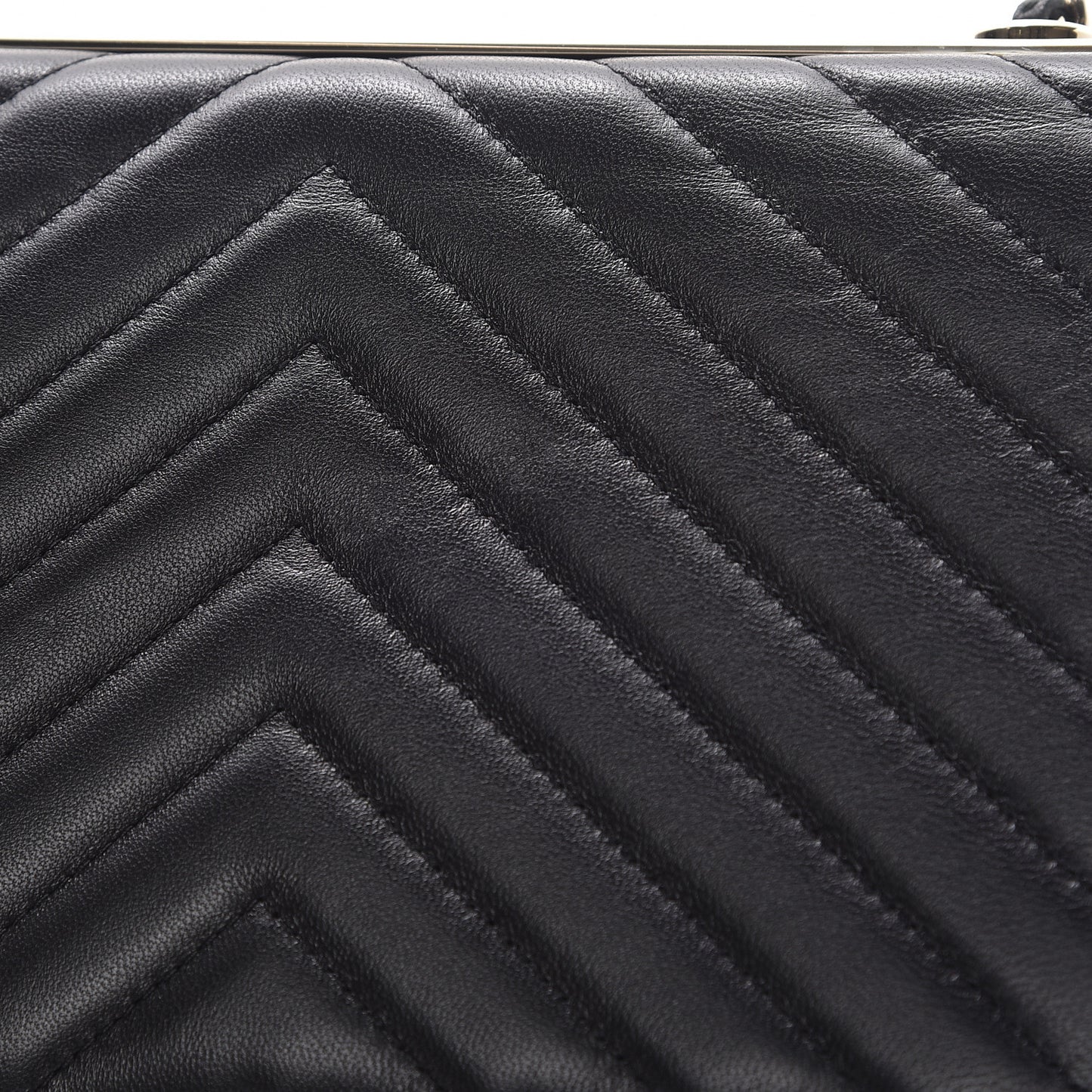 Lambskin Chevron Quilted Trendy CC Chain Wallet Black