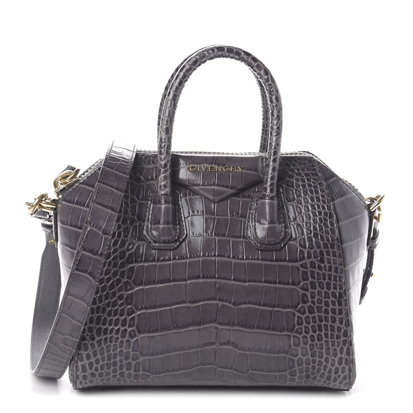 Calfskin Crocodile Embossed Mini Antigona Storm Grey