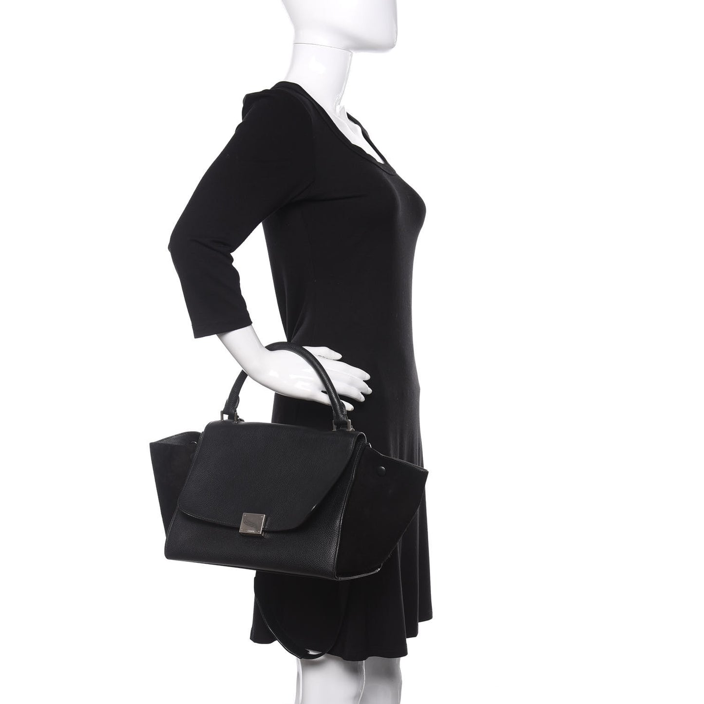 Drummed Calfskin Suede Small Trapeze Black