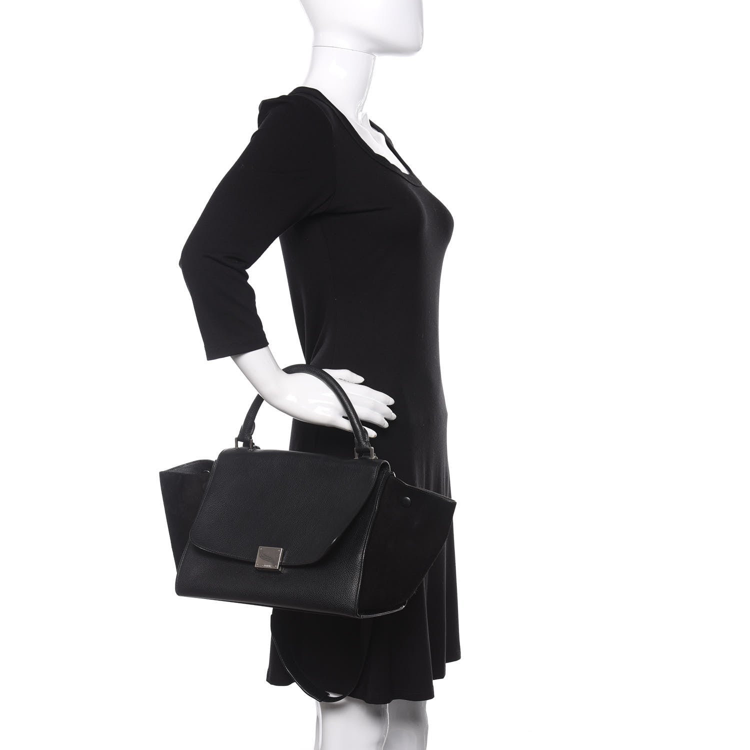 Celine Drummed Calfskin Suede Small Trapeze Black 3 of 13