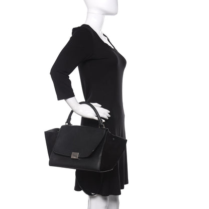 Celine Drummed Calfskin Suede Small Trapeze Black 3 of 13