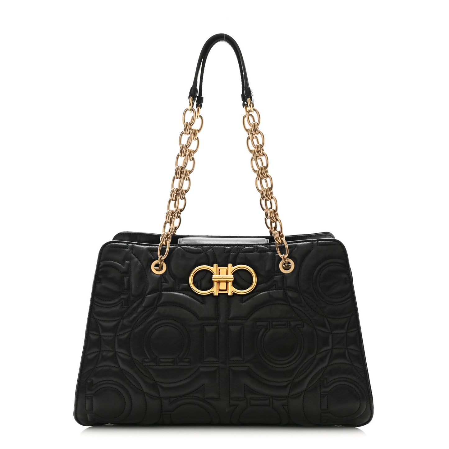 Calfskin Quilted Gancini Shoulder Bag Black