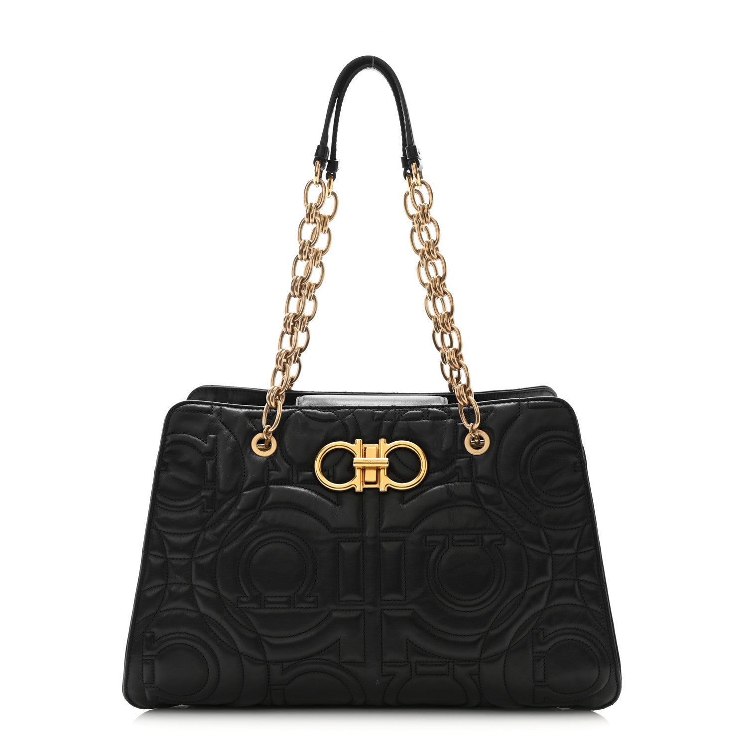 Salvatore Ferragamo Calfskin Quilted Gancini Shoulder Bag Black 1 of 10