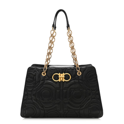 Salvatore Ferragamo Calfskin Quilted Gancini Shoulder Bag Black 1 of 10