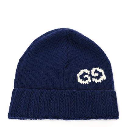 Gucci Wool Knit GG Plain Cap Tricot Beanie Hat S Blue 1 of 5
