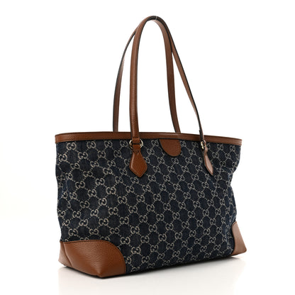 Gucci New Denim GG Monogram Medium Ophidia Shopping Tote Blue Tea Cuir 3 of 10