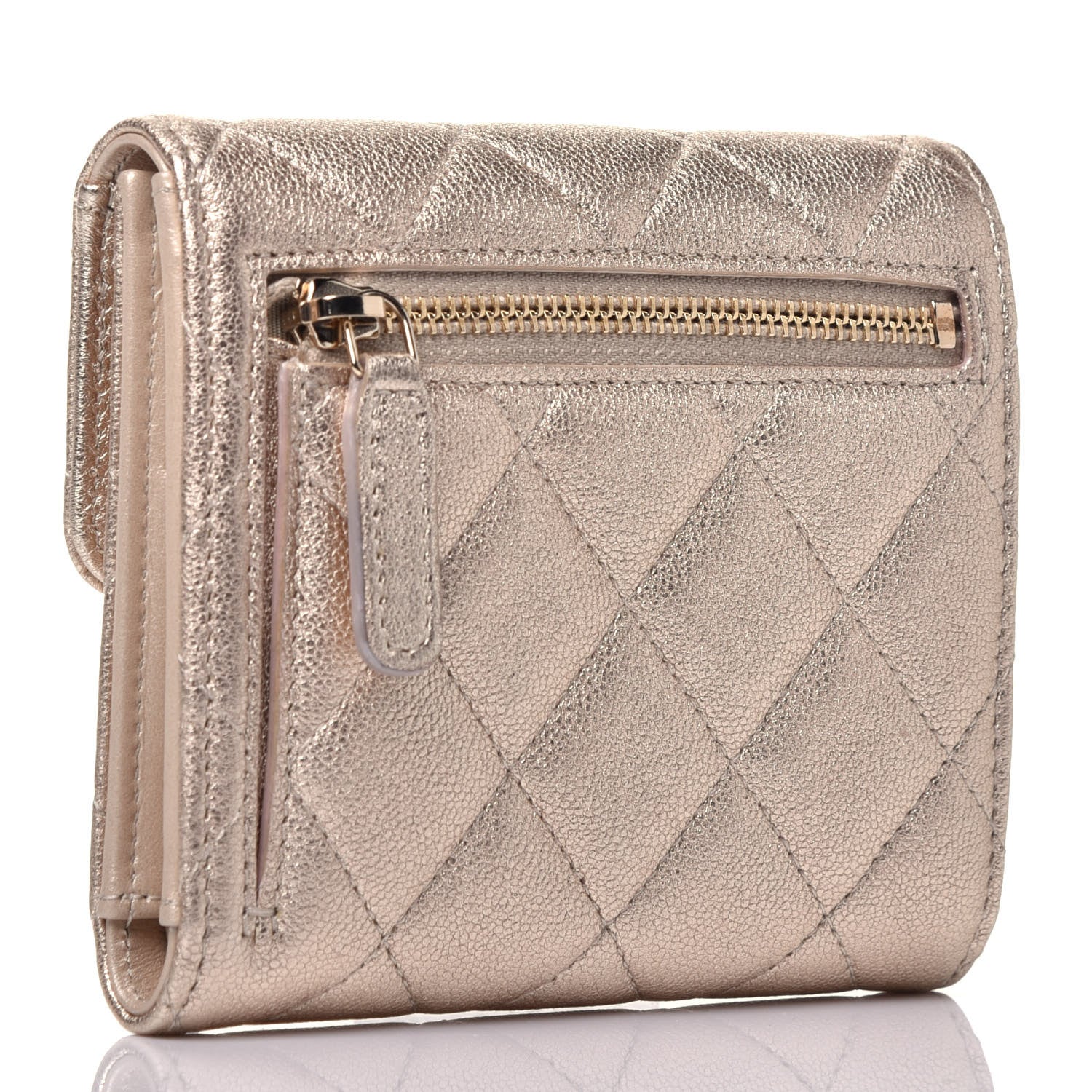 Chanel Metallic Lambskin Quilted Compact Flap Wallet Gold 3 of 7